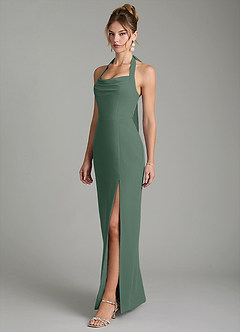 Azazie Arnelle Bridesmaid Dresses Eucalyptus Sheath Pleated Chiffon Dress image4