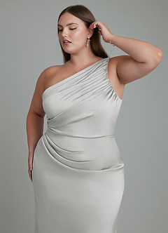 Azazie Akilah Bridesmaid Dresses Silver Mermaid One Shoulder Stretch Satin Dress image13