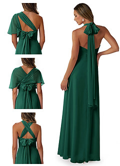 Azazie Fifi Bridesmaid Dresses Emerald A-Line Strapless Chiffon Convertible Dress image8