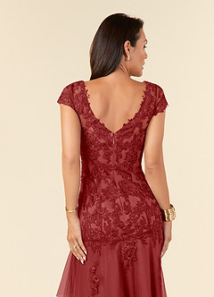 Azazie Romy Mother of the Bride Dresses Rust Mermaid V-Neck Sequins Tulle Dress image6