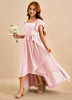 Azazie Milly Girls Formal Sukienki dla dziewczynek sypiących kwiaty Linia A Pofałdowany Szyfon Asymetryczny Sukienka image6