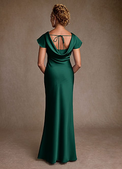 Azazie Shelby Mother of the Bride Dresses Emerald Mermaid Pleated Stretch Satin Dress image2