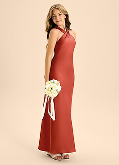 Azazie Doretta Junior Vestido de Óxido de Satén Elástico de Corte En A con Plisado image7