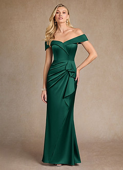 Azazie Laredo Kleider für die Brautmutter Meerjungfrau-Linie Schulterfrei Stretch-Satin Kleid Smaragd image3