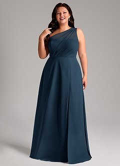 Azazie Phaedra Bridesmaid Dresses Dark Navy A-Line One Shoulder Chiffon Dress image11