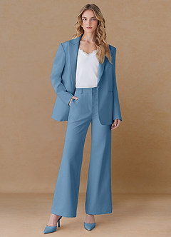 front Amelia Steel Blue Refined Weave Performance Oversized Blazer
