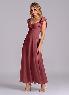 Azazie Leilani Brautjungfernkleider A-Linie Gestreift Chiffon Kleid Merlot image4