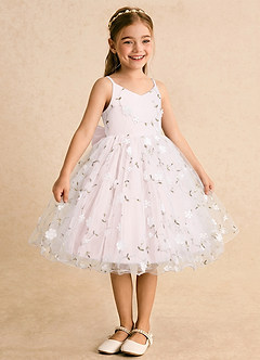 Azazie Junebug Blumenmädchenkleider Ballkleid Spaghetti Riemen Tüll Kleid Zartrosa image5