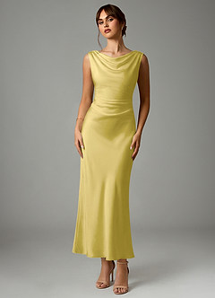 Azazie Kieryn Robes de demoiselle d'honneur Robe Sirène en Satin extensible Plissée Canari image1