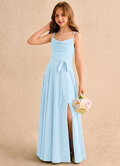 Azazie Jasslyn Girls Formal Abiti da Ragazza di Fiori Abito A-Line in Chiffon Plissettato Azzurro image3
