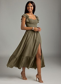 Azazie Anaya Bridesmaid Dresses Willow Green A-Line Pleated Chiffon Dress image3