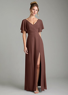 Azazie Ambrosia Bridesmaid Dresses Espresso A-Line Pleated Chiffon Dress image1