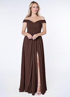 Azazie Audrianna Final Sale Burgundy A-Line Off-The-Shoulder Gathered Chiffon Convertible Dress image1