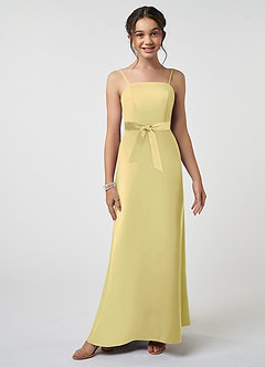 Azazie Anina Junior Robe Trapèze en Satin extensible Arc Sorbet Citron image3