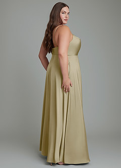 Azazie Sarella Bridesmaid Dresses Moss Green A-Line Pleated Stretch Satin Dress image7