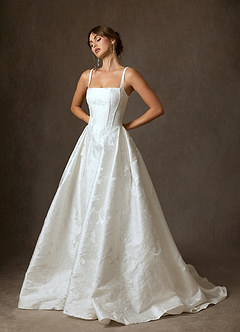 Azazie Delvina Bröllopsklänningar Klä av Balklänning i Blommig Jacquard med fickor Diamantvit image4