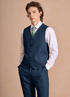 front Harrison Dark Navy 100% Linen Suit Vest