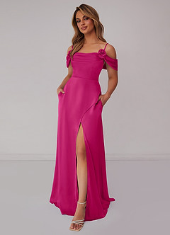 Barbie ♥ Azazie At-home Try On Dresses Rosette Cowl Stretch Satin A-Line Dress image1