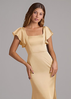 Azazie Elkie 신부 들러리 드레스 인어 스퀘어 네크라인 스트레치 새틴 바닥 길이 드레스 image6