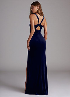 Azazie Mero Bridesmaid Dresses Dark Navy Sheath Pleated Velvet Dress image5