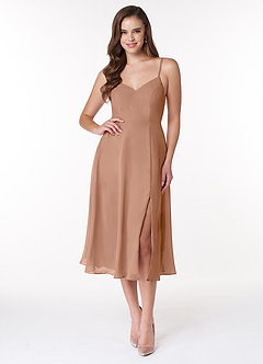 Azazie Clarissa Bridesmaid Dresses Champagne Rose A-Line V-Neck Chiffon Dress image1