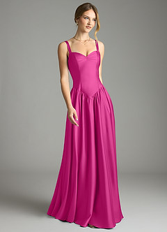 Azazie Evadina Suknie dla druhen Linia A Gorset Satyna elastyczna Do ziemi Sukienka image1