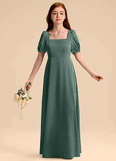 Azazie Briar Junior Robe Trapèze en Satin extensible Arc Eucalyptus image5
