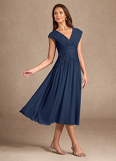 Azazie Hudson vestidos de madre de la novia Vestido de Azul Marino Oscuro de Encaje de Corte En A image4