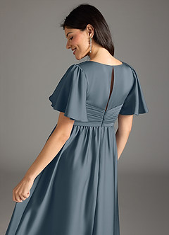 Azazie Verna Maternity Bridesmaid Dresses A-Line Ruched Stretch Satin Floor-Length Dress image8