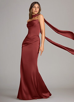 Azazie Sorrel Jurken voor bruidsmeisjes Converteerbaar Jurk van Stretch Satijn met Zeemeermin Strapless Terracotta image9