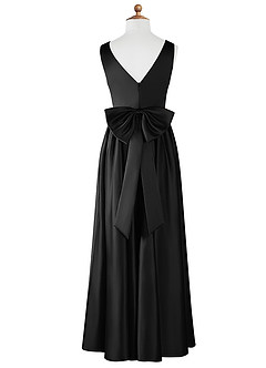 Azazie Hathaway Junior Black A-Line Bow Matte Satin Dress image8