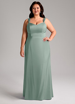 Azazie Denice Robes de demoiselle d'honneur Robe Fourreau en Satin extensible Plissée Sauge D'argent image5