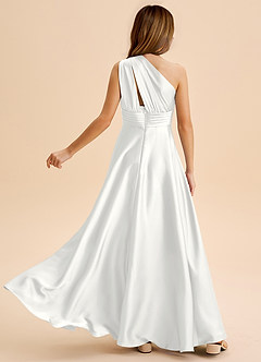 Azazie Charlize Junior White A-Line Pleated Stretch Satin Dress image2