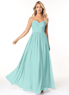 Azazie Lisbon Bridesmaid Dresses Aqua A-Line Sweetheart Neckline Chiffon Dress image3
