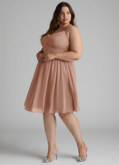 Azazie Angie Robes de demoiselle d'honneur Robe Trapèze en Mousseline de soie Corset Champagne Rosé image13