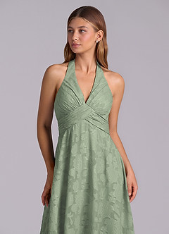 Azazie Tessie Brudtärnklänningar Klä av A-Linje i Blommig Utbrändhet Plisserad Agave image7