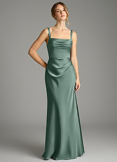 Azazie Alouette Bridesmaid Dresses Eucalyptus Mermaid Pleated Stretch Satin Dress image1