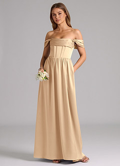 Azazie Hattie Robes de demoiselle d'honneur Robe Trapèze en Satin extensible Corset Champagne image5