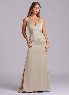 Azazie Amelie Suknie dla druhen Linia A Pofałdowany Satyna elastyczna Do ziemi Sukienka image1