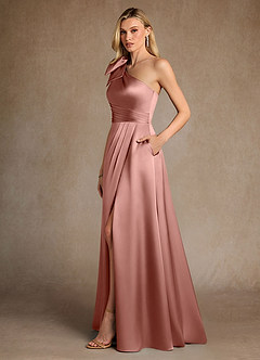 Azazie Easton Mère de la mariée Robes Robe Trapèze en Satin extensible Une épaule Rosette image2