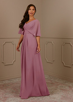 Azazie Oksana Kleider für die Brautmutter A-Linie V-Hals Gefaltet Chiffon Kleid Vintage Mauve image1