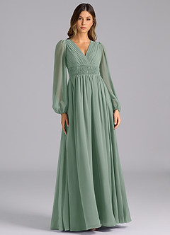 Azazie Palerma Bridesmaid Dresses Silver Sage A-Line Long Sleeve Chiffon Dress image1