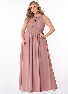 Azazie Bonnie Robes de demoiselle d'honneur Robe Trapèze en Mousseline de soie Trou de serrure froncé Rose Poussiéreuse image6