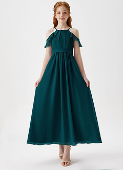 Azazie Chaya Junior Pine A-Line Off the Shoulder Chiffon Dress image4