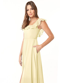 Azazie Jinny Bridesmaid Dresses Lemon Sorbet A-Line Square Neckline Ruched Chiffon Dress image5