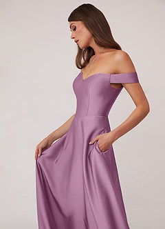 Barbie ♥ Azazie Bridesmaid Dresses Wisteria A-Line Off the Shoulder Stretch Satin Convertible Dress image5