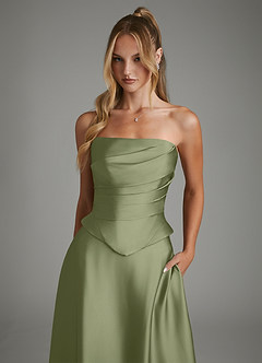Azazie Amina Bridesmaid Dresses Garden Sage A-Line Corset Stretch Satin Dress image4