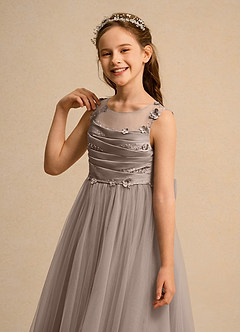 Azazie Snowball Girl vestidos de niña de las flores Vestido de Gris Pardo de Tul de Princesa con Plisado image7