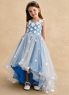 Azazie Celia Flower Girl Dresses Blue Jay A-Line Lace Tulle Dress image6