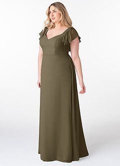 Azazie Syenna Brautjungfernkleider A-Linie Gestreift Chiffon Kleid Weidengrün image8